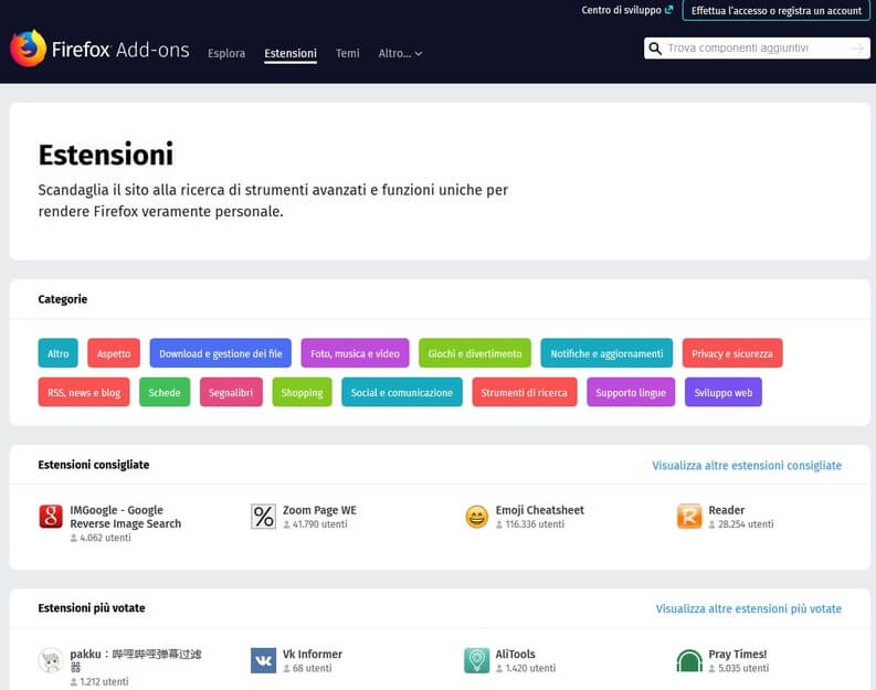Estensioni firefox
