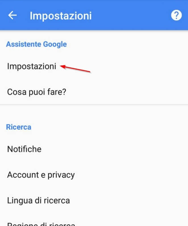 Impostazioni assistente vocale