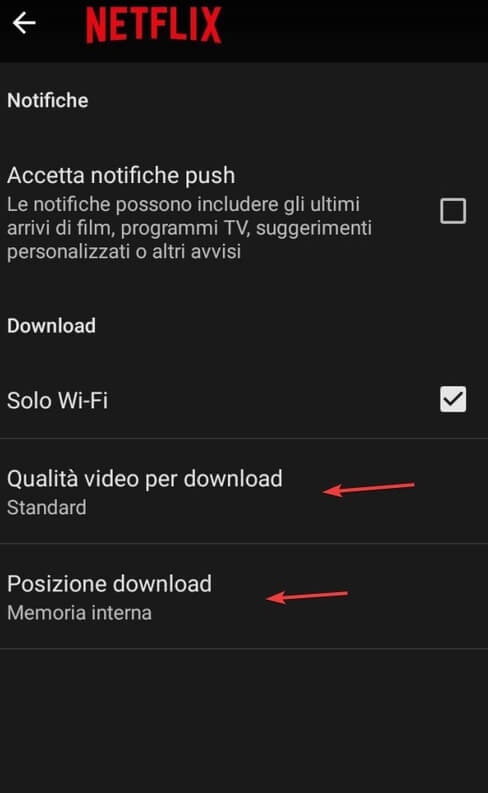 Impostazioni download