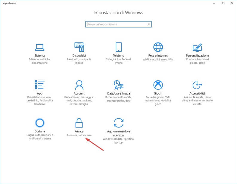 Impostazioni privacy