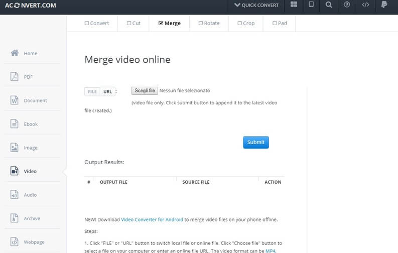 come unire due video online con merge video