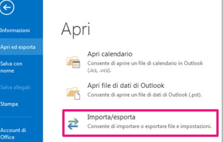 Outlook esporta email