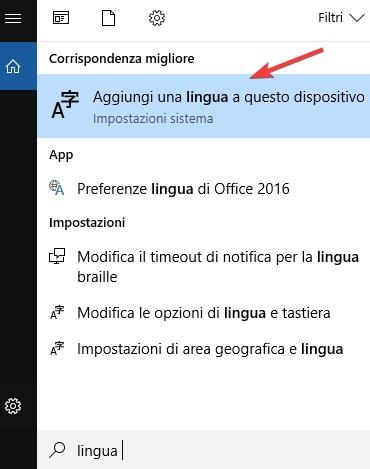 Cambiare lingua a Windows 10