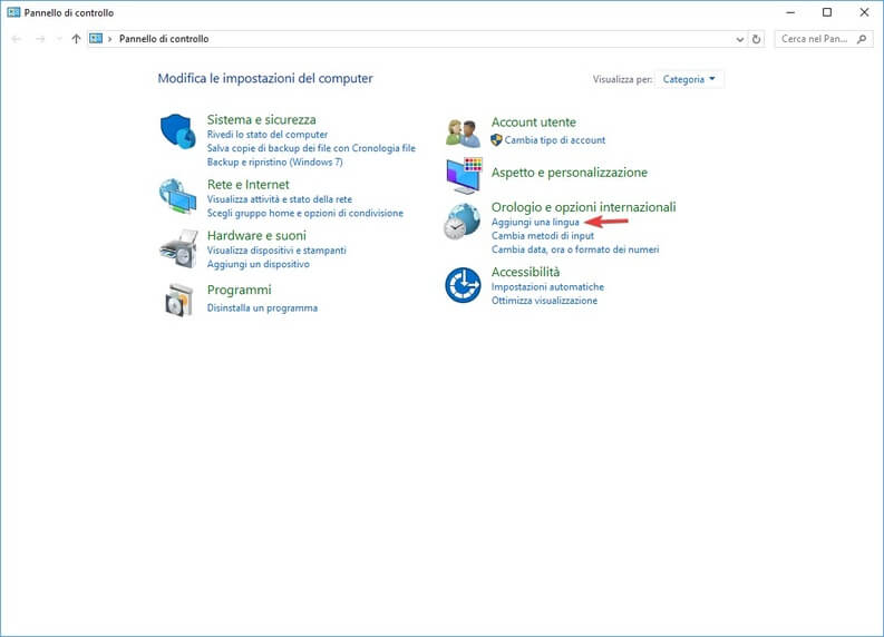Aggiunti lingua da pannello di controllo