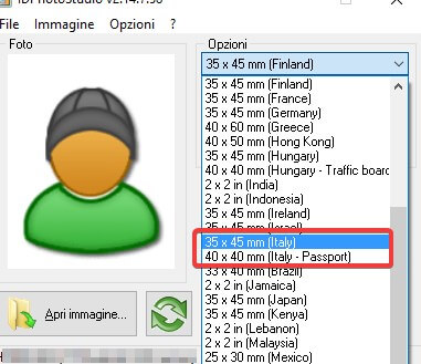 Formato fototessera Italia