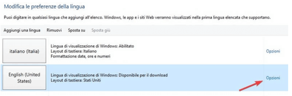 Impostazioni lingua Windows 10