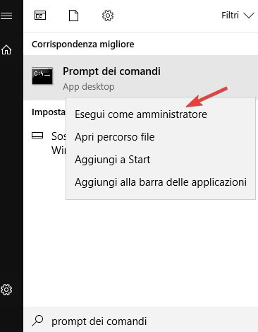 Prompt dei comandi admin windows 10