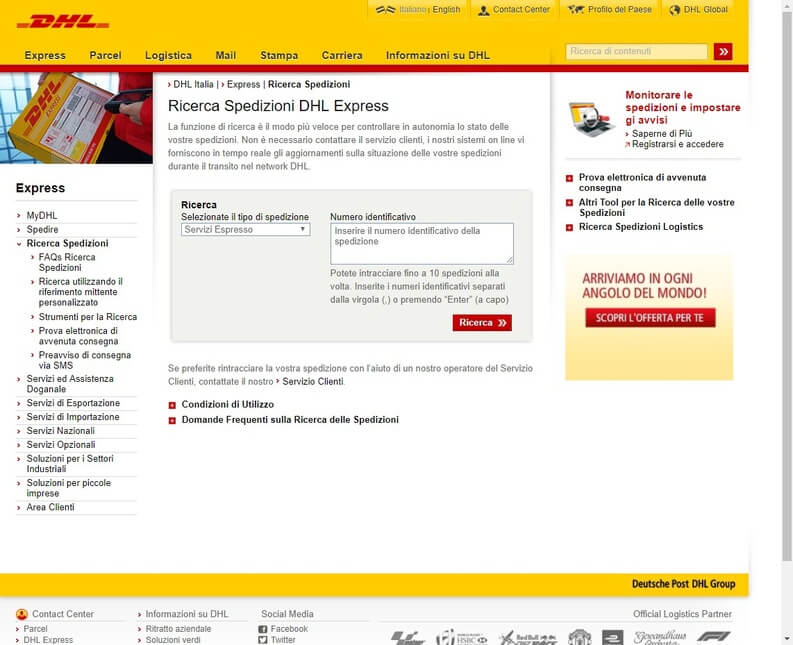 tracking traccia pacco DHL