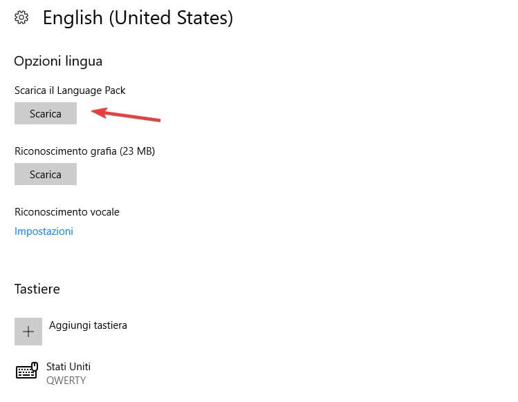 Scarica language pack