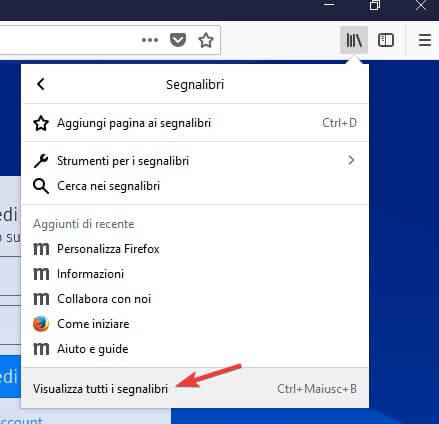 Visualizza segnalibri Firefox