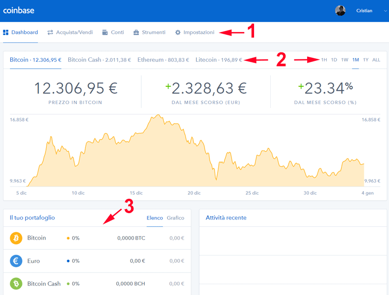 interfaccia di coinbase