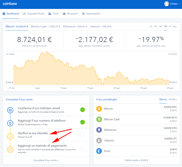 interfaccia verifica identita coinbase