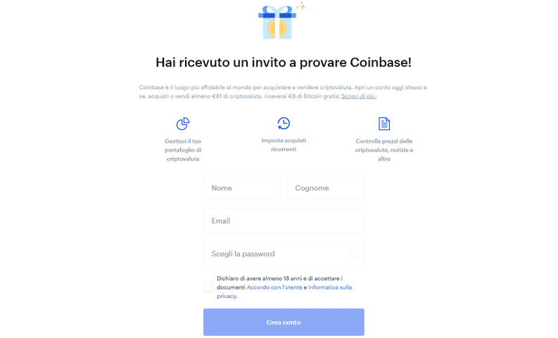 registrazione a coinbase