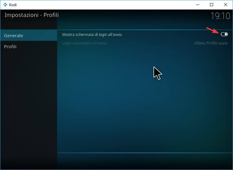 Schermata login Kodi