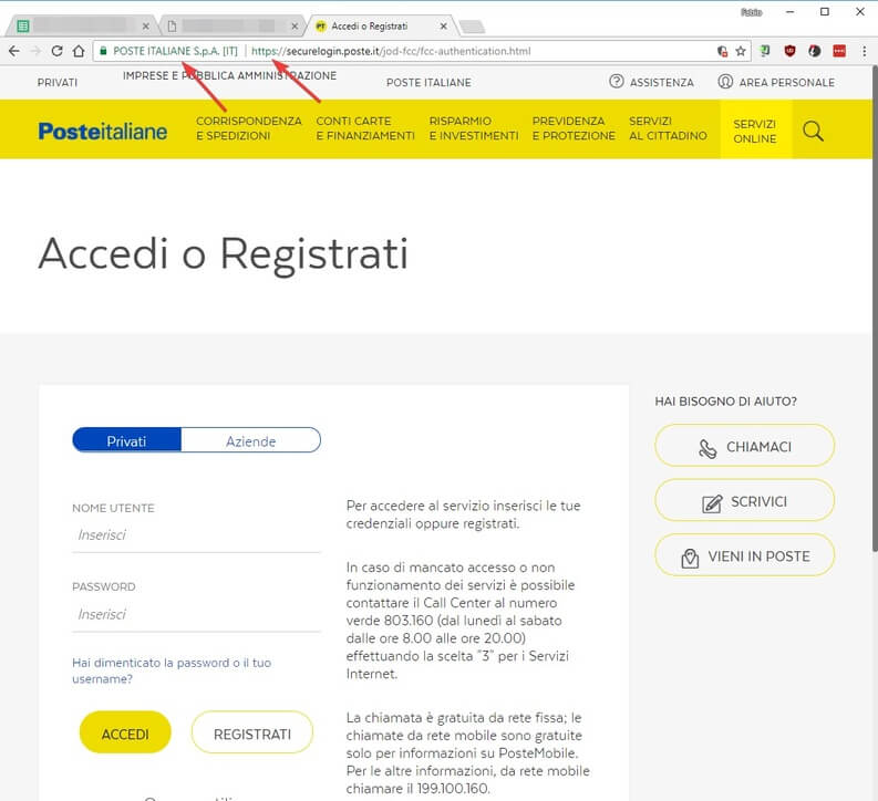 Sicurezza sito Poste