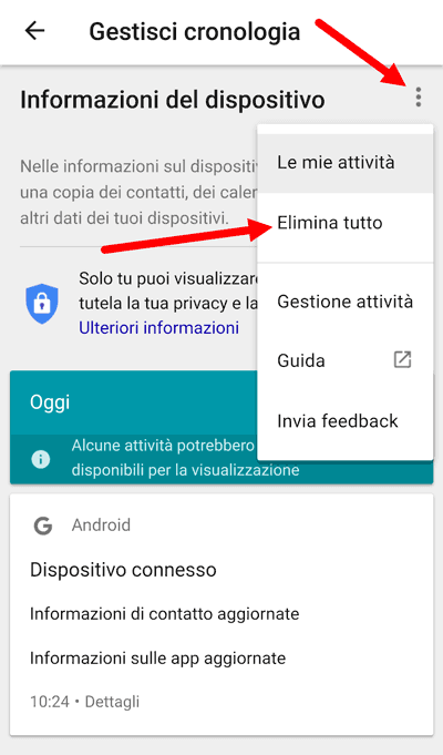 gestisci cronologia android