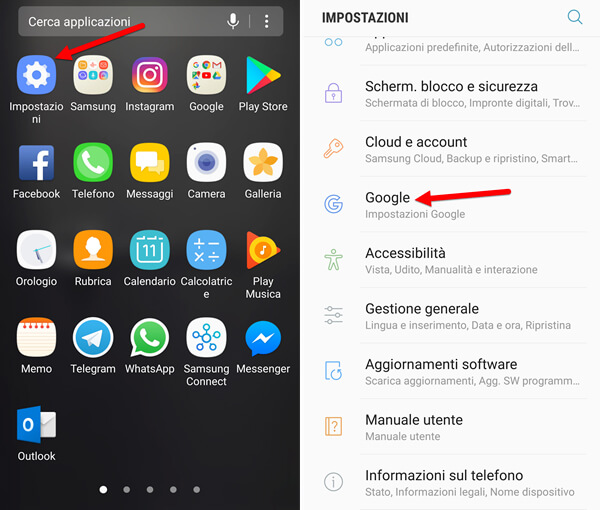 impostazioni google android