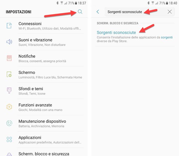 impostazioni origini sconosciute android