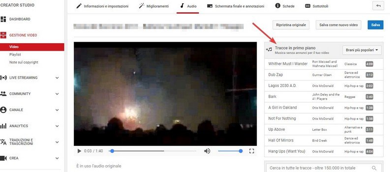 Aggiunta musica libera YouTube