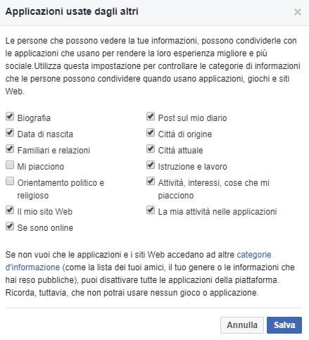 Applicazioni usate da altri Facebook