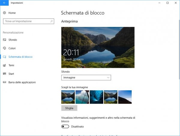 Schermata di blocco Windows 10