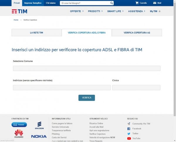 Verifica la Copertura Fibra TIM