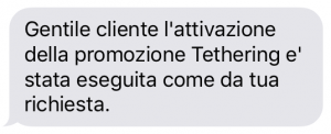 conferma attivazione tethering gratuito