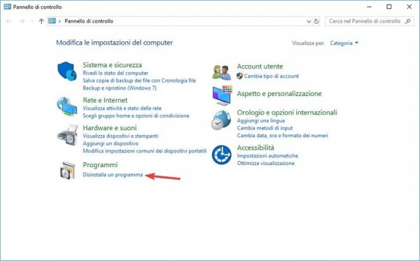 Disinstalla un programma da Pannello di controllo