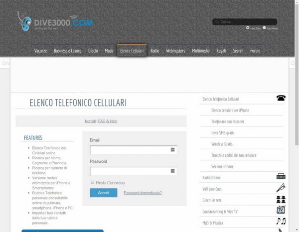 servizio elenco telefonico cellulari dive3000