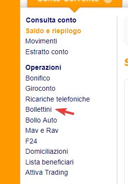Pagamento bollettini con servizi homebanking