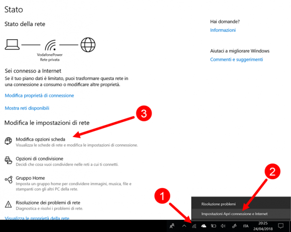 impostazioni di rete e connessione windows 10