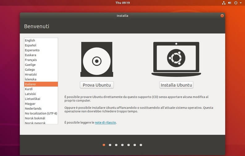 Avvio Ubuntu ISO