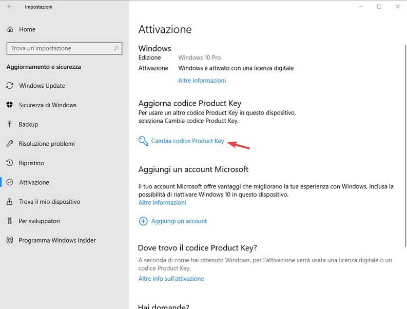 Come cambiare Product Key in Windows 10 Pro e Home