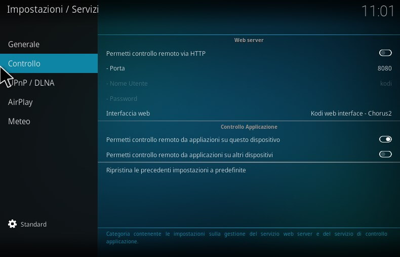 Impostazioni di Controllo Kodi