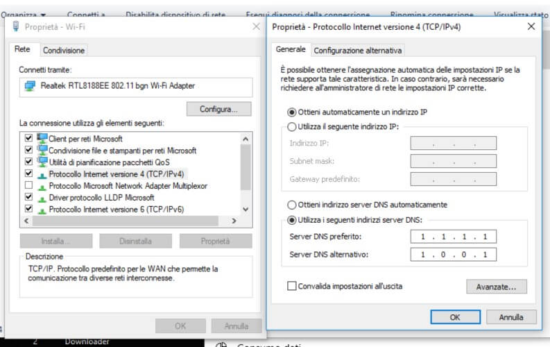 DNS 1.1.1.1 CloudFlare: impostazione manuale su Windows 10
