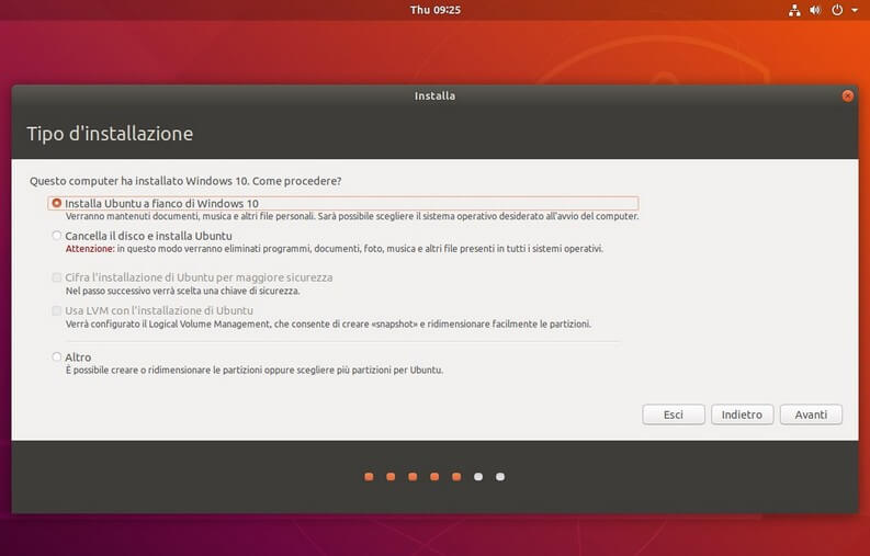 Installazione su disco di ubuntu assieme al sistema operativo Windows