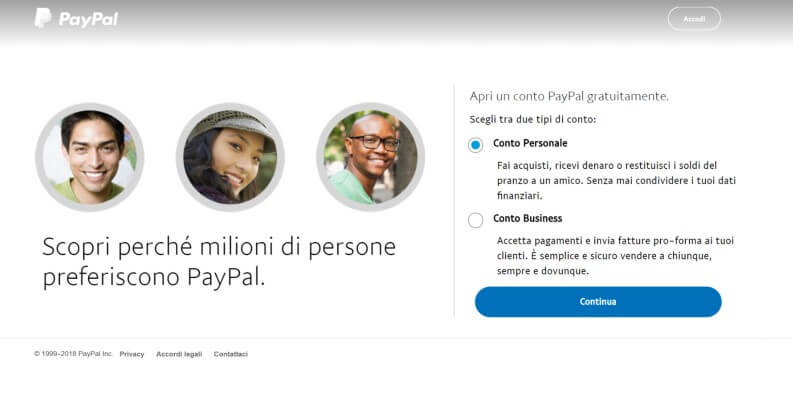 PayPal: registrazione