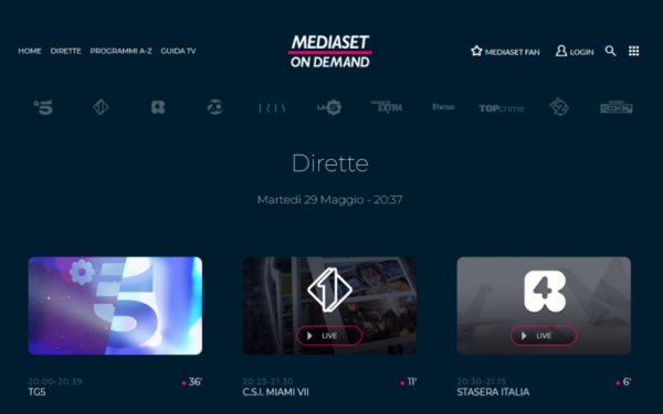 mediaset diretta streaming estero