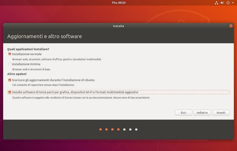 Tipo di installazione e aggiornamenti di ubuntu