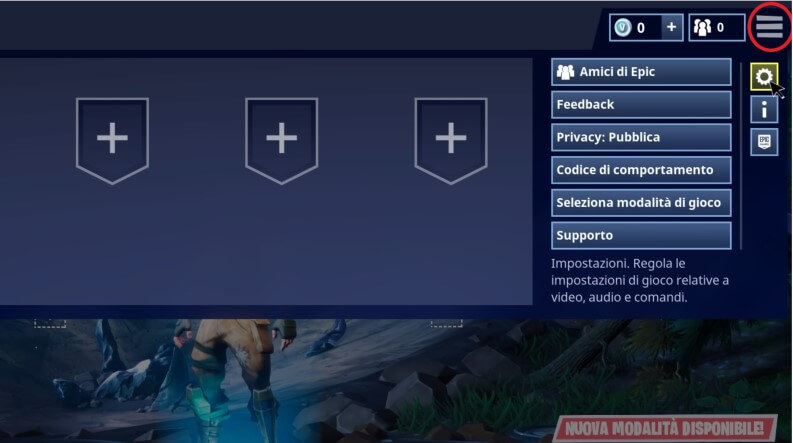 fortnite menu di configurazione su ps4