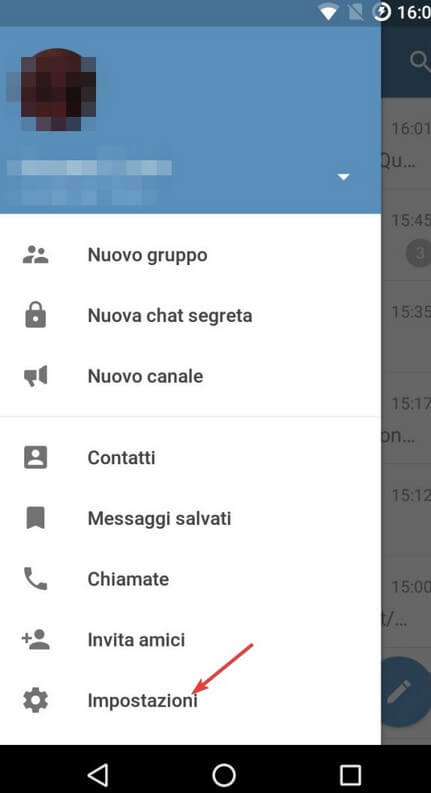 Impostazioni telegram smartphone