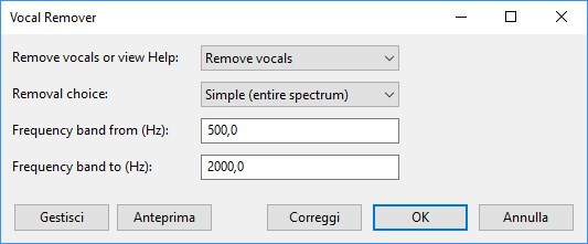 Menu vocal remover