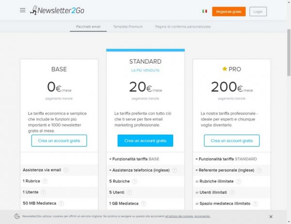 Newsletter2Go prezzi e abbonamenti