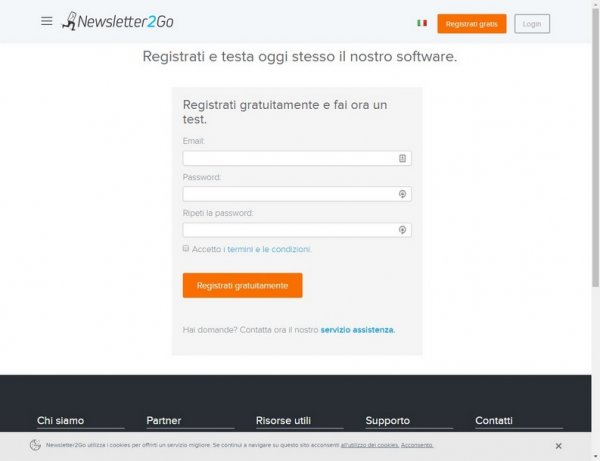 Registrazione gratuita al software di Newsletter2Go