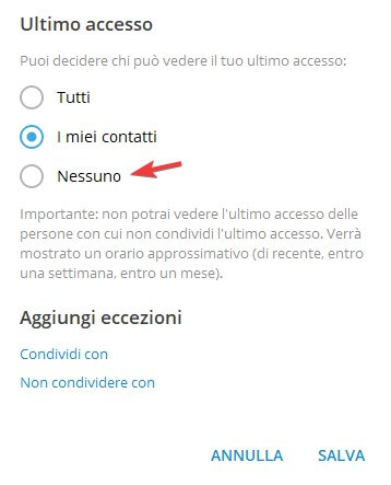 Ultimo accesso Telegram PC