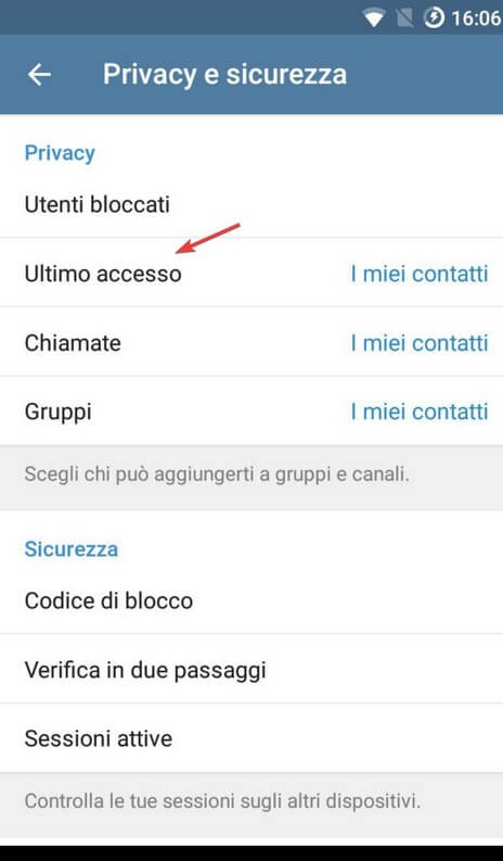 Ultimo accesso Telegram smartphone