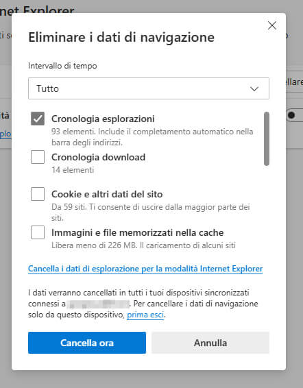come cancellare la cronologia Microsoft Edge