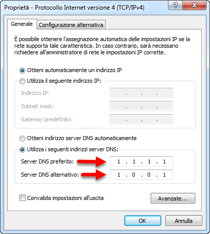 modificare dns