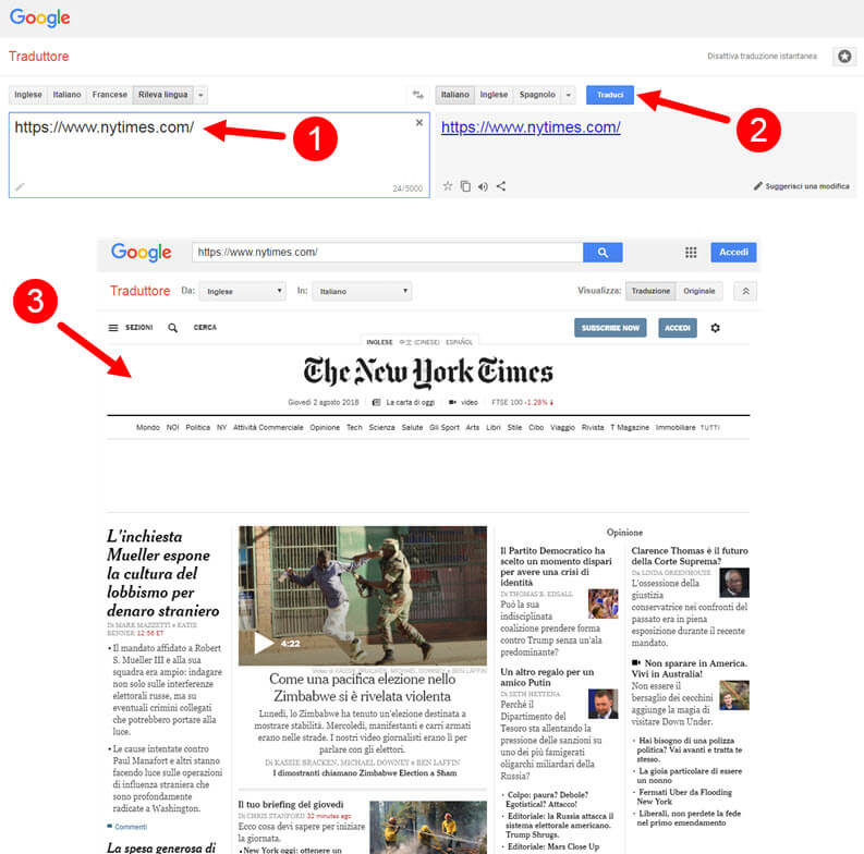 google traduttore: traduci una pagina web o sito