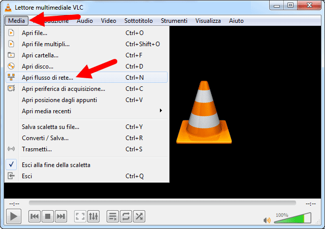 vlc aprire link